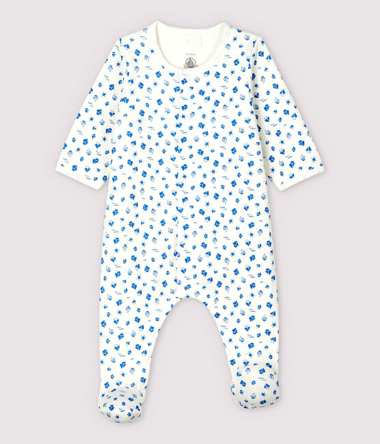 Body-pigiama fantasia barche bebè in tubique in cotone biologico bianco MARSHMALLOW/blu COOL