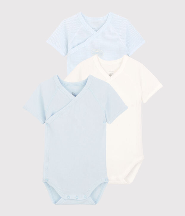 Confezione da 3 body incrociati millerighe manica corta beb&egrave; in cotone biologico multicolore