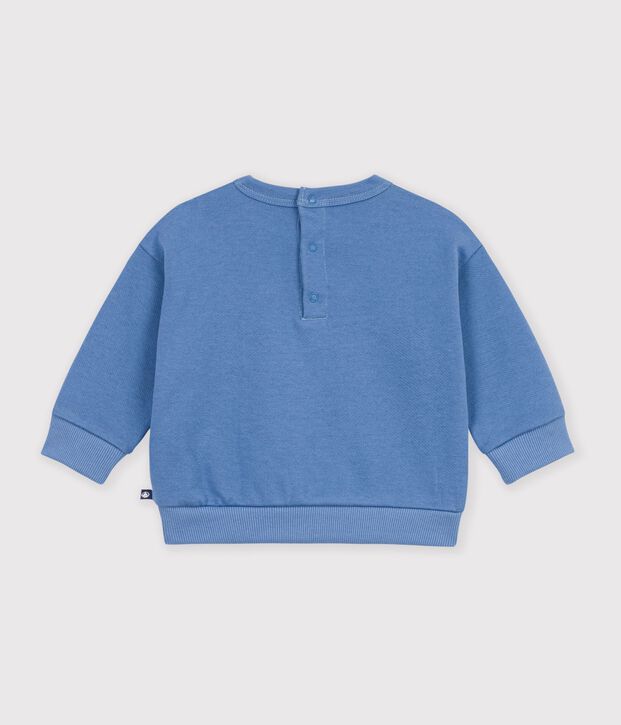 Felpa in cotone tinta unita con ricamo neonato blu