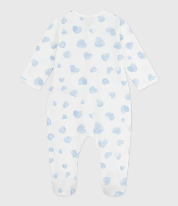 Pigiama in tessuto felpato spazzolato con colletto con stampa a cuori neonato bianco/blu