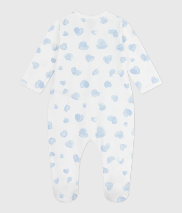 Pigiama in tessuto felpato spazzolato con colletto con stampa a cuori neonato bianco/blu
