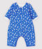 Tutina lunga uccelli bebè in tubique trapuntato in cotone biologico blu COOL/ecru MULTICO
