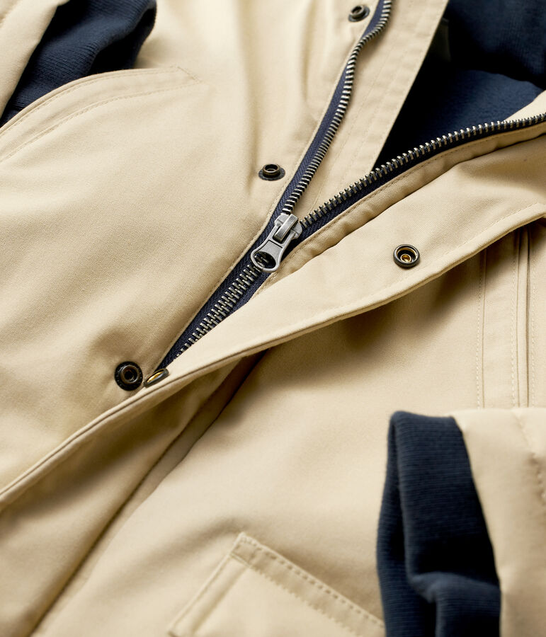 Parka bambino in cotone spalmato beige