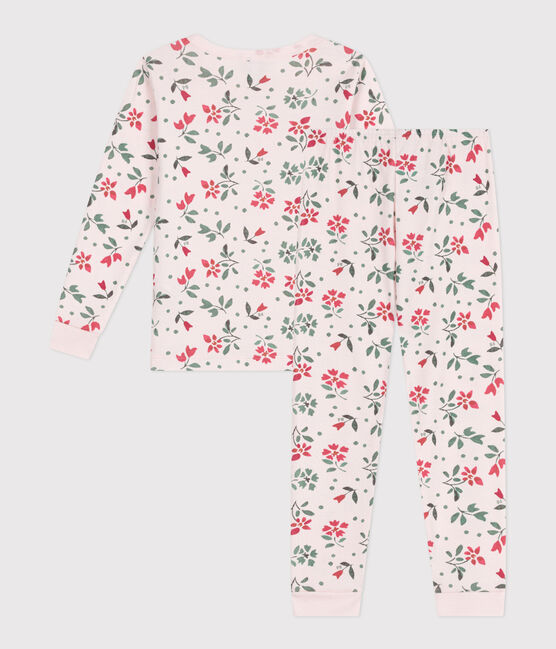 Pigiama molto aderente in cotone a fiori bambina rosa FLEUR/bianco MULTICO