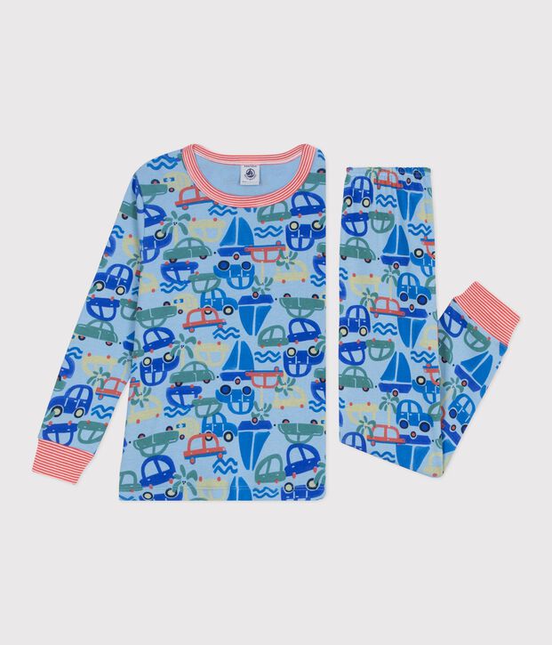 Pigiama in cotone con automobili stampate bambino blu/multicolore