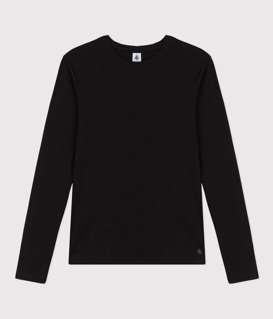 T-shirt Iconica a maniche lunghe a coste tinta unita donna nero BLACK