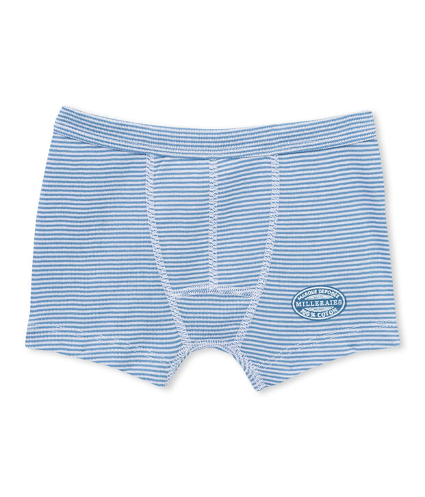 Boxer per bambino millerighe blu/bianco
