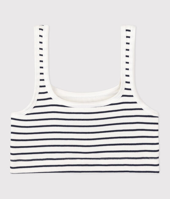 Brassière donna in misto cotone ed elastan a righe bianco MARSHMALLOW/blu SMOKING