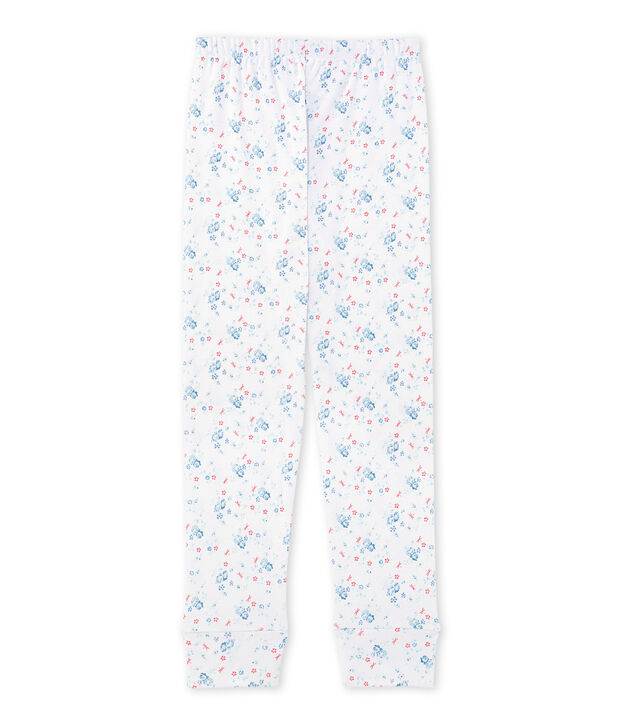 Pantaloni pigiama per bambina stampati da coordinare bianco/blu/multicolore
