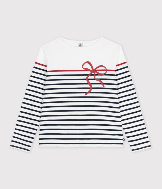 T-shirt marini&egrave;re in cotone donna bianco/multicolore