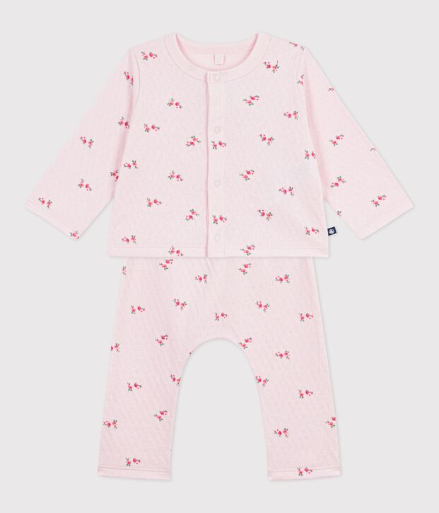 Set lungo 2 pezzi in cotone con stampa a fiori neonato rosa/multicolore