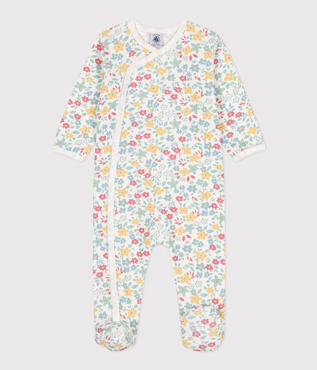 Tutina pigiama a fiori in cotone bianco/multicolore