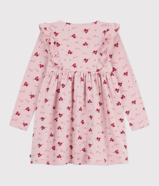 Abito a maniche lunghe in cotone bambina rosa JOLI/bianco MULTICO