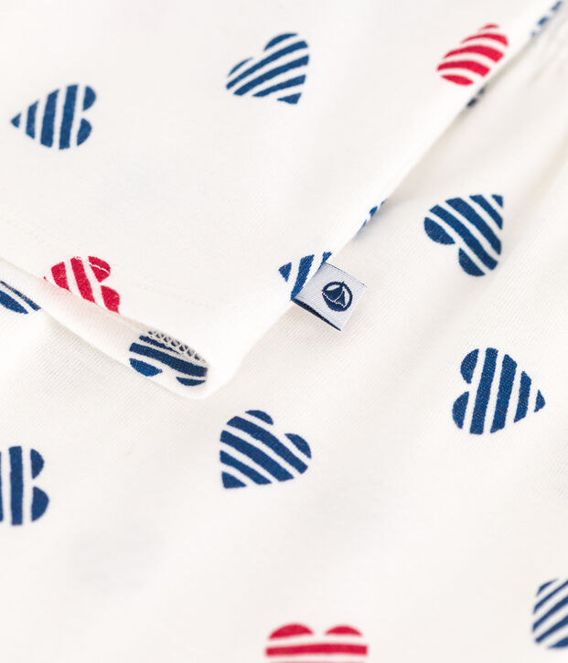 Pigiama corto in cotone con stampa a cuori bambina bianco/multicolore