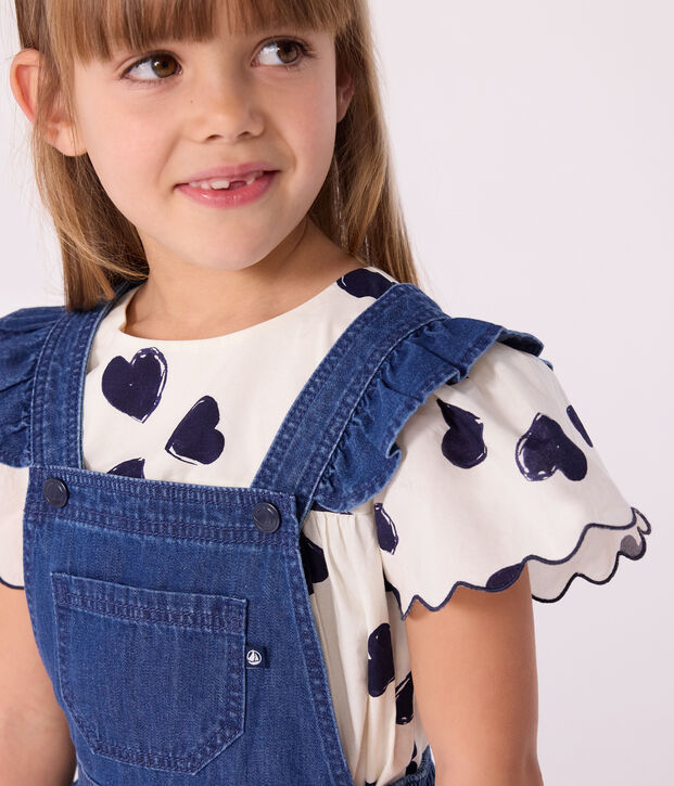 Abito salopette in denim bambina blu