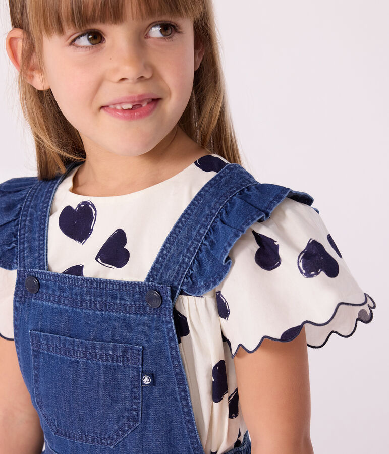 Abito salopette in denim bambina blu