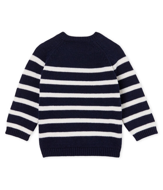 Pull lana e cotone a righe bebè maschio blu SMOKING/bianco MARSHMALLOW