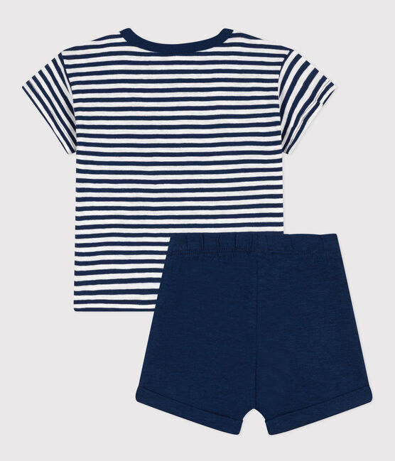 Completo bebè in jersey fiammato e cotone blu MEDIEVAL/bianco MARSHMALLOW