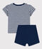 Completo bebè in jersey fiammato e cotone blu MEDIEVAL/bianco MARSHMALLOW