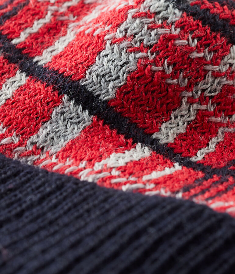 Cappellino beb&egrave; maschietto foderato in pile rosso/multicolore