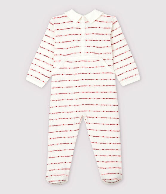 Tutina pigiama Petit Bateau "Je T'aime" bebè femmina in jacquard bianco MARSHMALLOW/rosso TERKUIT