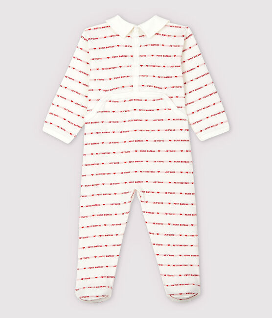 Tutina pigiama Petit Bateau "Je T'aime" bebè femmina in jacquard bianco MARSHMALLOW/rosso TERKUIT