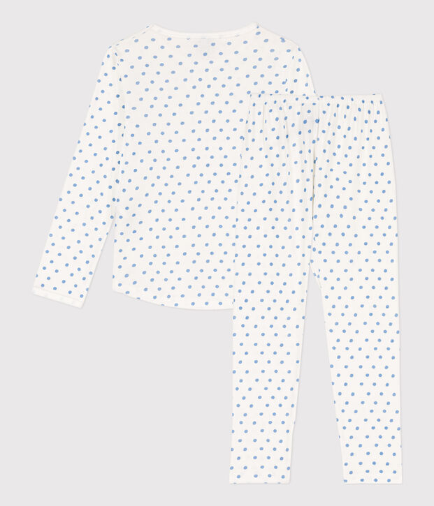 Pigiama bambina in cotone a pois bianco/blu