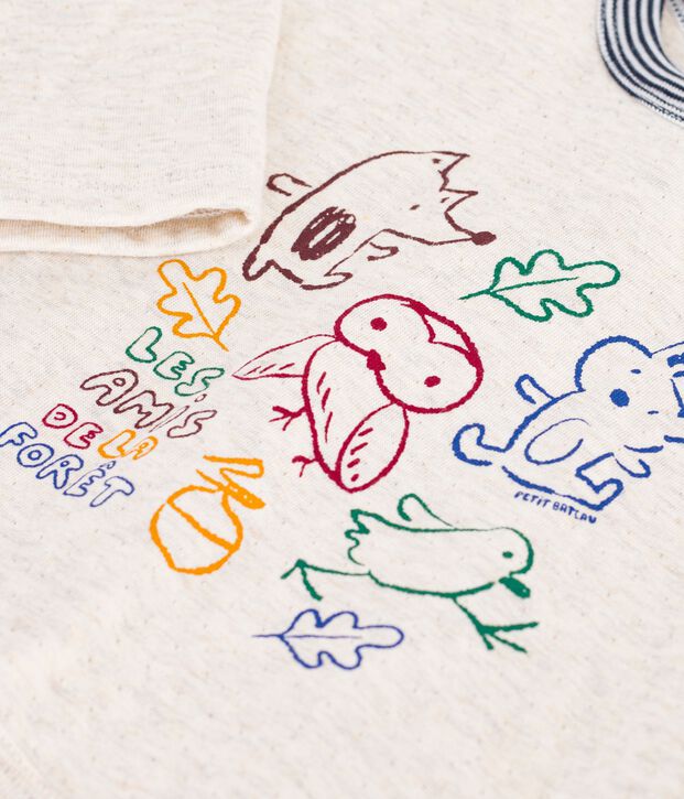 T-shirt a maniche lunghe in cotone tinta unita con motivo decorativo neonato MONTELIMAR CHINE