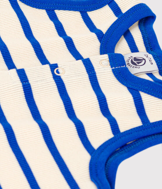 Tuta corta bebè in maglia a costine a righe blu AVALANCHE/bianco PERSE