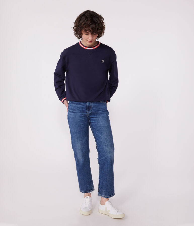 Felpa donna in cotone tinta unita blu