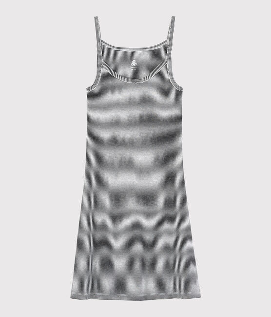 Abito con spalline iconico in cotone Donna blu SMOKING/bianco MARSHMALLOW