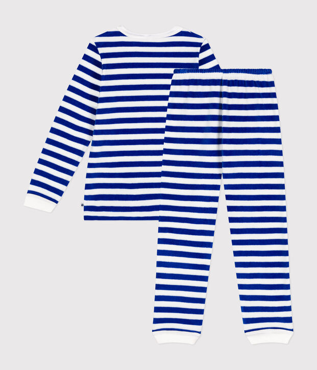 Pigiama a righe in velluto bambino blu/bianco