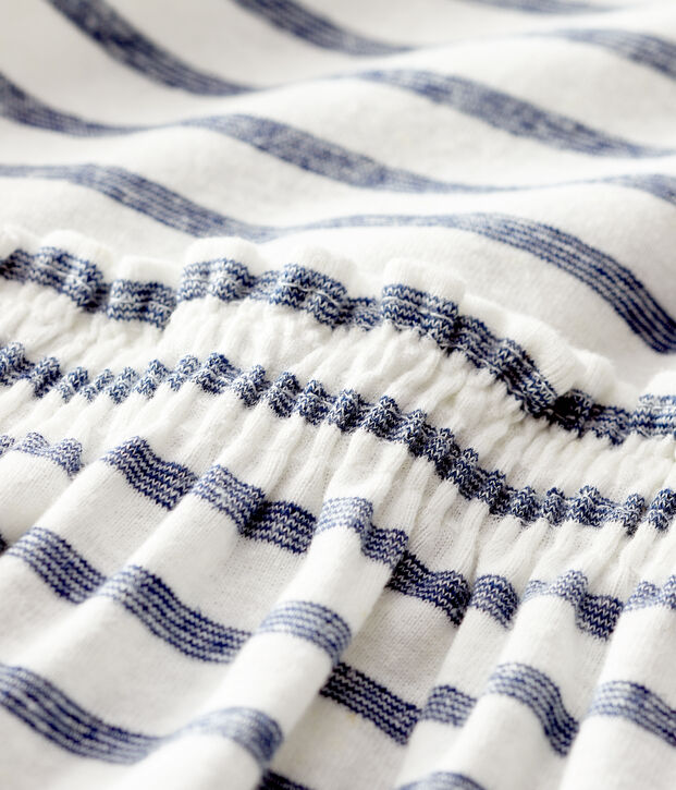 Abito a manica corta in cotone/lino a righe beb&egrave; femmina bianco/blu