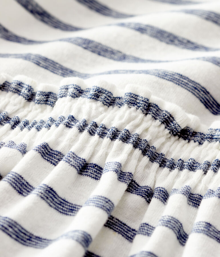 Abito a manica corta in cotone/lino a righe beb&egrave; femmina bianco/blu