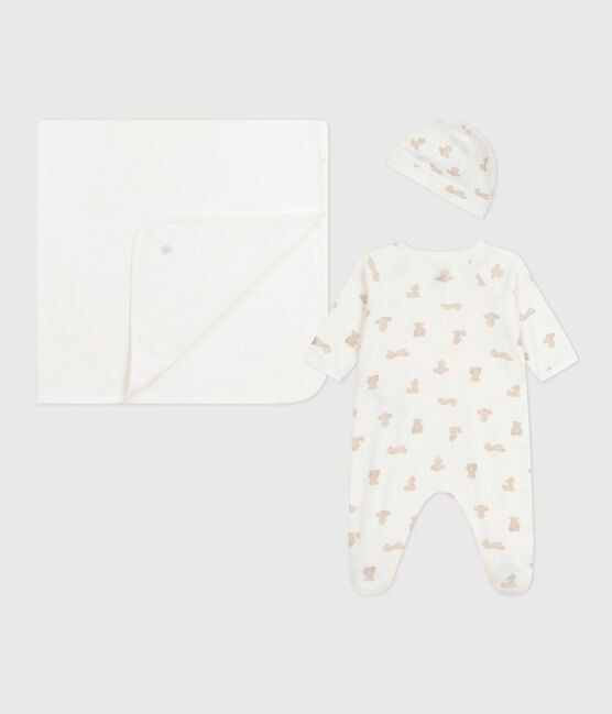 Confezione regalo in cotone con stampa neonato MARSHMALLOW/ BRUN