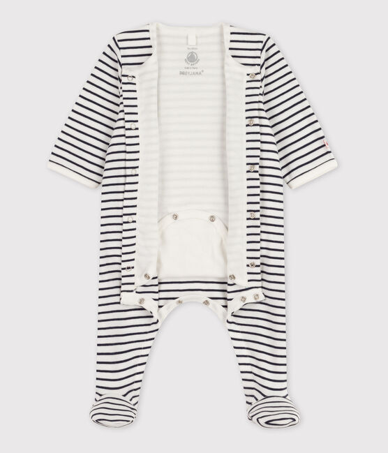 Bodyjama a righe bebé in cotone bianco MARSHMALLOW/blu SMOKING