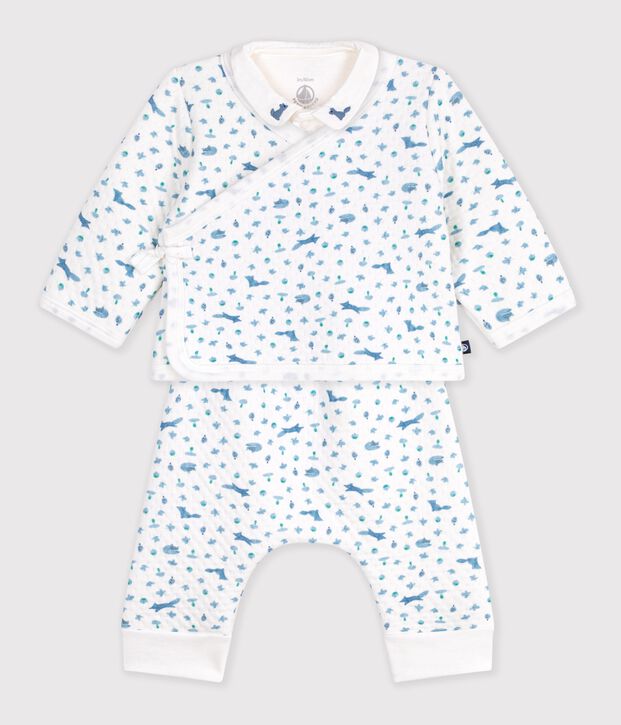 Completo in cotone con colletto con volpe stampata neonato bianco/multicolore