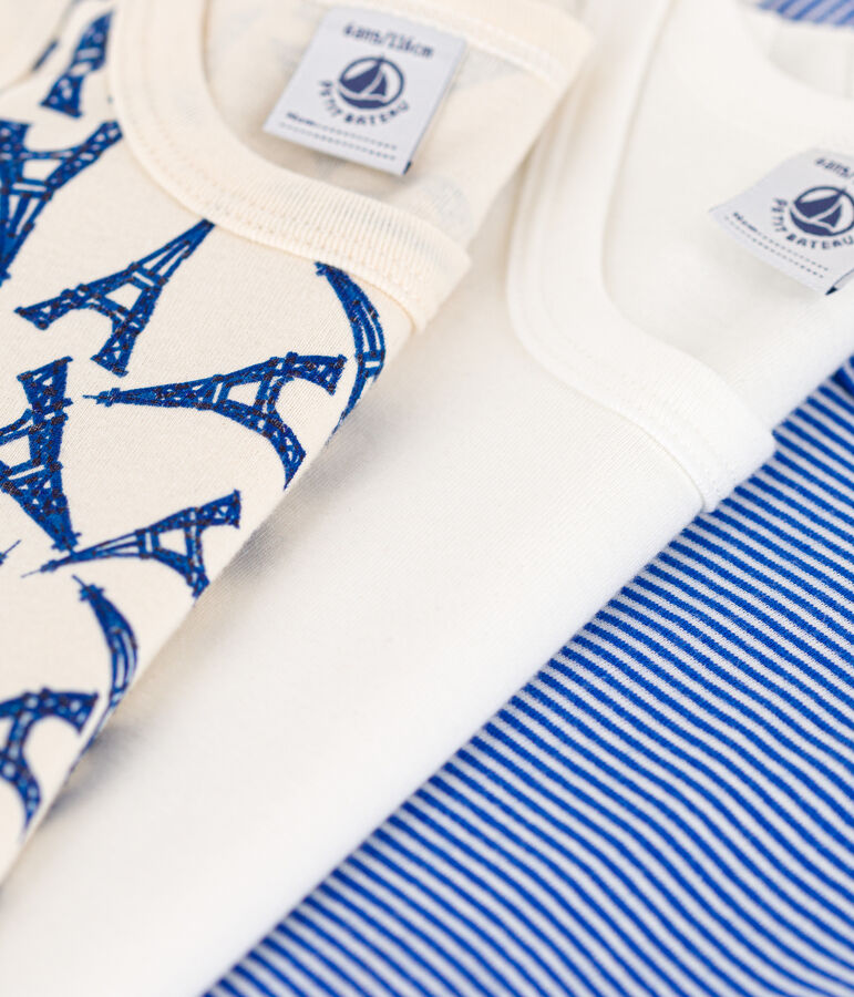 Confezione da 3 canottiere bambino in cotone motivo Parigi multicolore