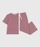 Pigiama donna a maniche corte con gamba ampia in cotone a righe rosso AMARANTE/ MARSHMALLOW