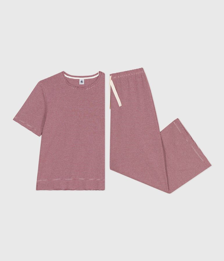 Pigiama donna a maniche corte con gamba ampia in cotone a righe rosso/bianco
