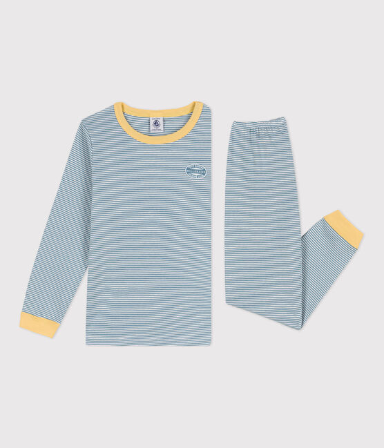 Pigiama millerighe unisex in cotone blu ROVER/bianco MARSHMALLOW