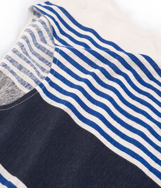 T-shirt maniche corte donna in lino bianco/multicolore