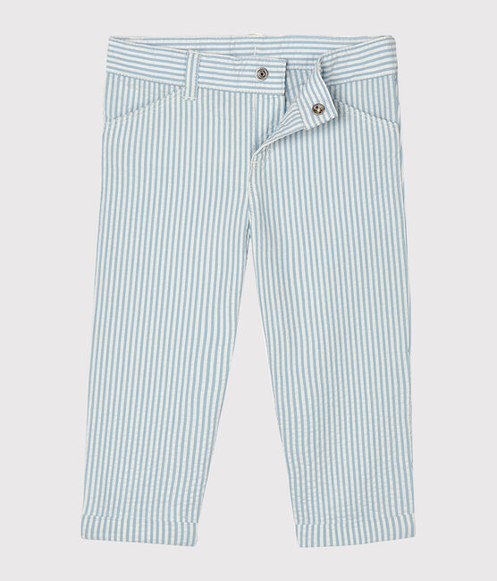 Pantalone bebè maschietto in seersucker (tessuto goffrato) blu ACIER/bianco MARSHMALLOW