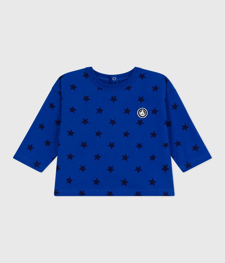 T-shirt a maniche lunghe in cotone con stelle stampate neonato blu/blu