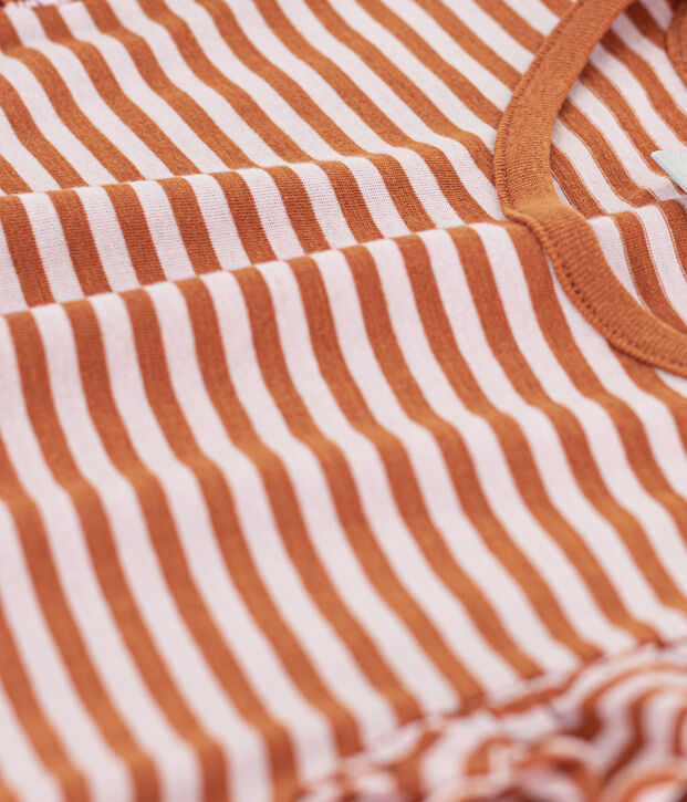 T-shirt bambina in cotone a righe marrone/rosa