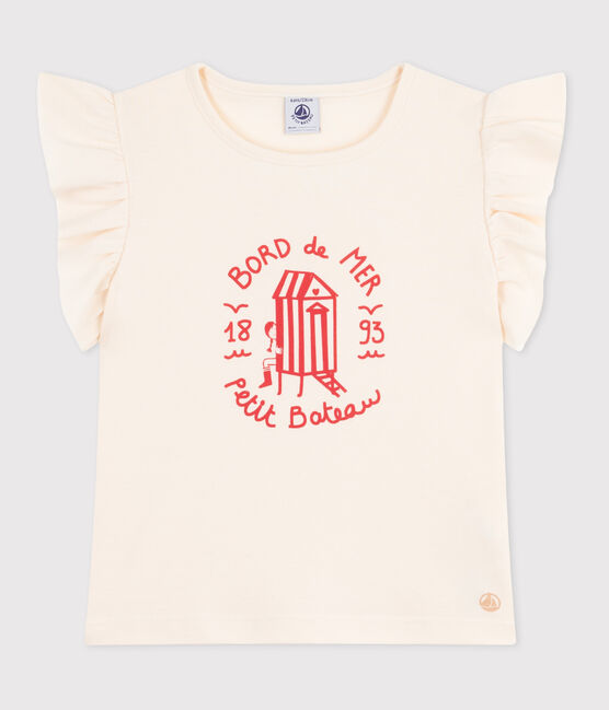 T-shirt a maniche corte in cotone con stampa bambina ecru AVALANCHE