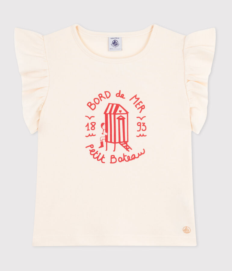 T-shirt a maniche corte in cotone con stampa bambina ecru