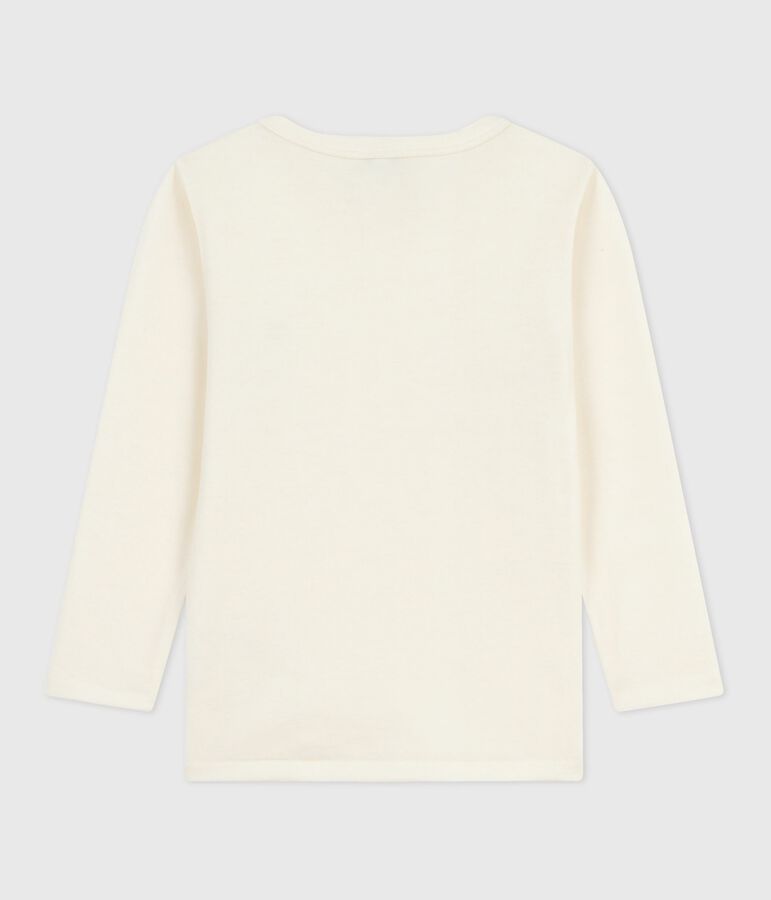 T-shirt a maniche lunghe in lana e cotone tinta unita bambino beige ECRU