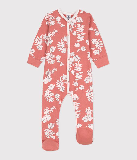Tutina pigiama stampa hawaiana con piedi staccabili bebè in cotone rosa PAPAYE/ MARSHMALLOW