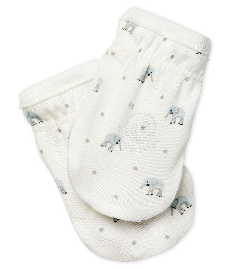 Paio di muffole a costine, il tessuto emblematico di Petit Bateau. bianco/multicolore